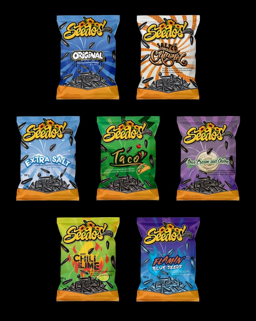 Seedos Multipack sedmi chutí, přední strany sáčků