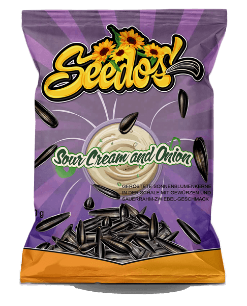Seedos Sour Cream & Onion, pražená slunečnicová semínka ve slupce s příchutí smetany a cibule